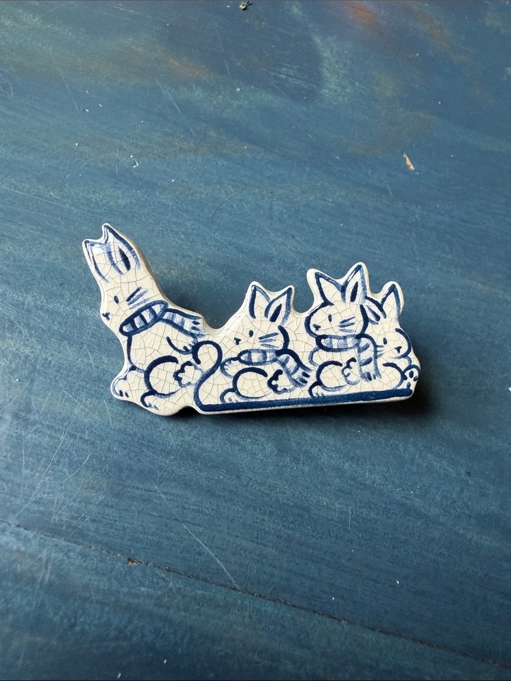 The Potting Shed Dedham sled bunnies Ceramic-Style Pin brooch